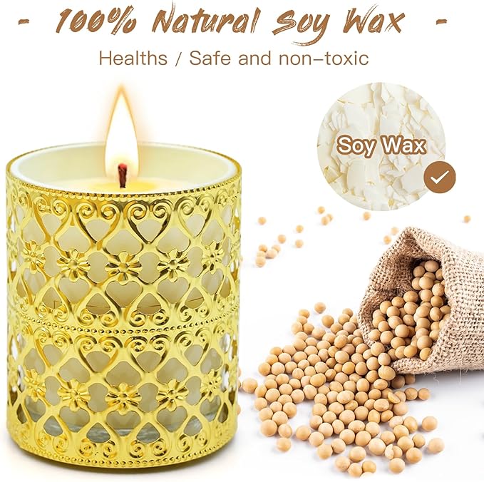 6 Pack Candles for Home Scented Aromatherapy Candles Gifts Set for Women, 3 Pack 120 Hour Long Lasting White Candles with 3 Gold Candle Holders, Mothers Day Gifts for Mom, Birthday Present