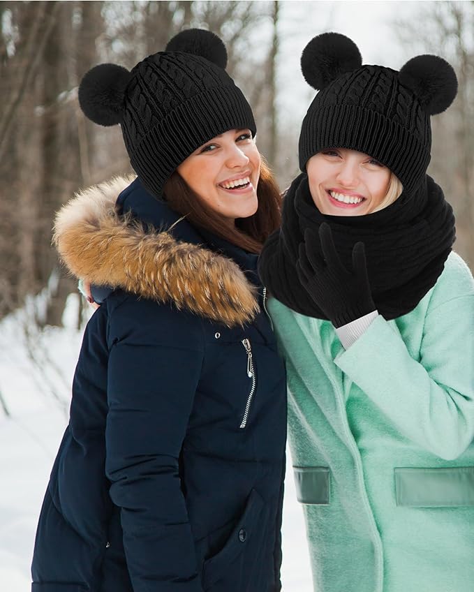 Geyoga 6 Pcs Winter Warm Fleece Knit Hat Long Scarf Touchscreen Gloves Ear Muffs Socks Sets, Winter Warm Gifts for Women