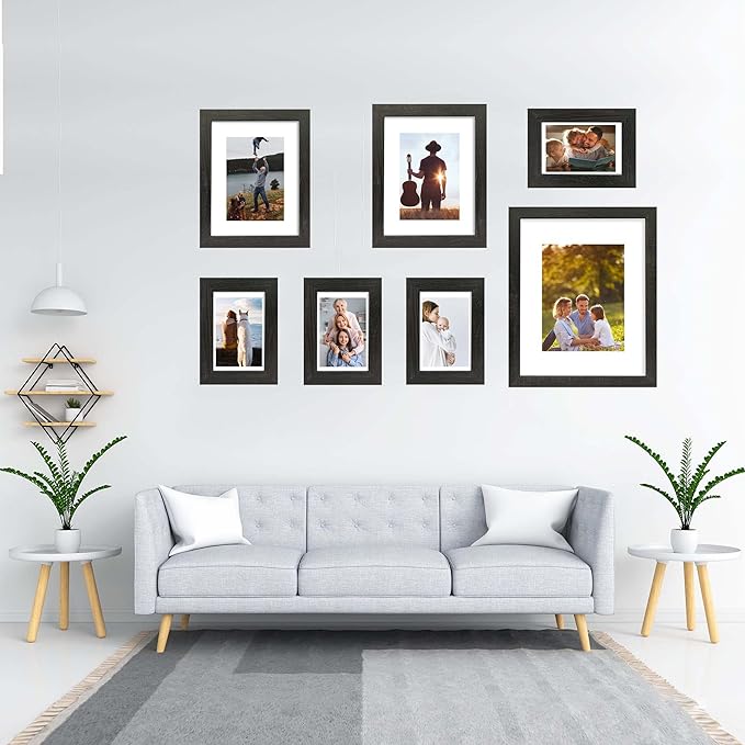 4x6 Picture Frame Set of 4, Made of Real Glass and Rustic Black Wooden Frame, 4 by 6 Photo for Wall or Tabletop - Display Picture 3.5x5 with Mat or 4x6 Without Mat