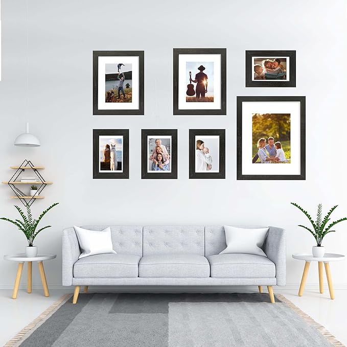 8x10 Picture Frame Set of 4, Made of Real Glass and Rustic Black Wooden Frame, 8 by 10 Photo for Wall or Tabletop - Display Picture 5x7 with Mat or 8x10 Without Mat