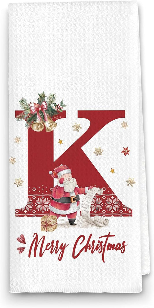 Christmas Initial Letter K Kitchen Towels Personalized Gifts Dish Towels Hand Towels for Kitchen Decorations, Christmas Birthday Gifts for Women, 24x16 Inch