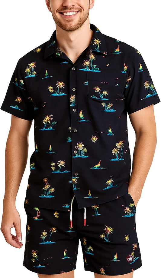 CANADA WEATHER GEAR Mens Beach Outfit Set - 2 Piece Short Sleeve Button Down Hawaiian Shirt for Men and Mens Swim Shorts Set