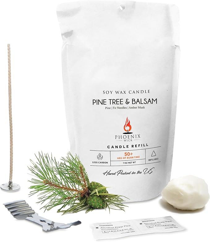 Phoenix Wick Candle Making Kit– Transform Anything Into A Candle – Candle Making Kit with Wick + 7oz Wax (Pine Tree Balsam Scent)