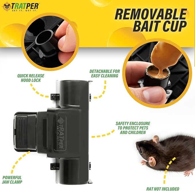 TRATPER Rat and Chipmunk Traps. Prevents Accidental Triggering with Dual Tunneled Design. Covered Snap Traps for Humane Kill, Reusable, Pest Control for Rats, Indoor & Outdoor Use. 8 Pack