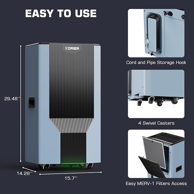 198 Pints Commercial Grade Dehumidifier with Pump for Spaces Up to 2,600 Sq.Ft, Large Dehumidifier for Home, Basement, Garage, Warehouse with Drain Hose & Tank, 5 Years Limited Warranty