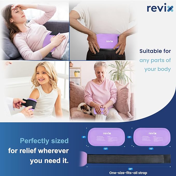 REVIX 2-Pack Gel Ice Packs Reusable with Soft Cover, 10"x 5" Multi-Use Cold Packs for Injuries, Hot Cold Gel Packs for Elbow, Neck, Back, Shoulders, Ankles, Purple