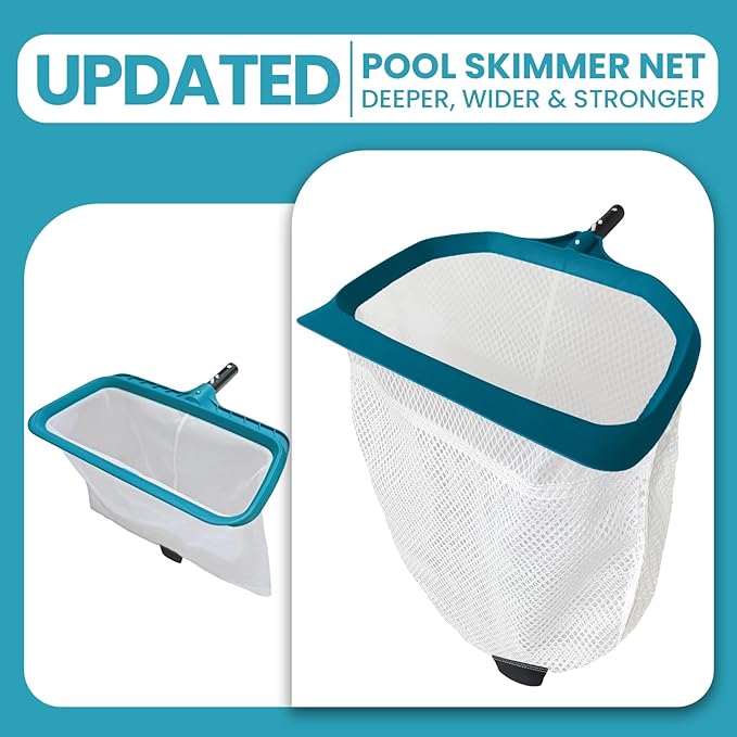 POOLWHALE Pool Skimmer Net - Upgrade Swimming Leaf Rake with Extra Wide Scoop Edge, Fine Mesh Nets for Pool Cleaning Leaves, Debris (Not Pole)