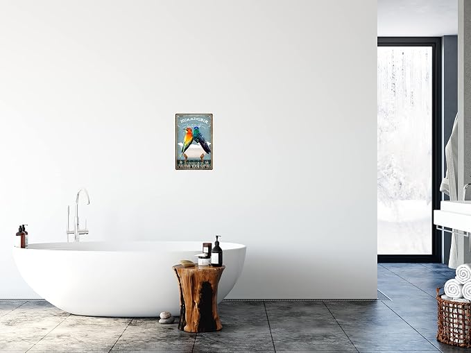 Funny Hummingbird Decor Vintage Bathroom and Bathtub Metal Tin Sign Bear Pet Lovers Gift Farm Home Bar Man Cave Retro Wall Art Poster Accessories 8x12 in