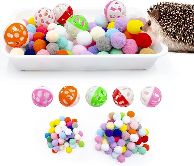 Dig-Box Tray for Hedgehog, Dig Box with Multicolor Furry Ball Toys, Hedgehog Accessories, Toys for Hedgehogs, Sugar Gliders, Hamster, Kitten and Other Small Animals