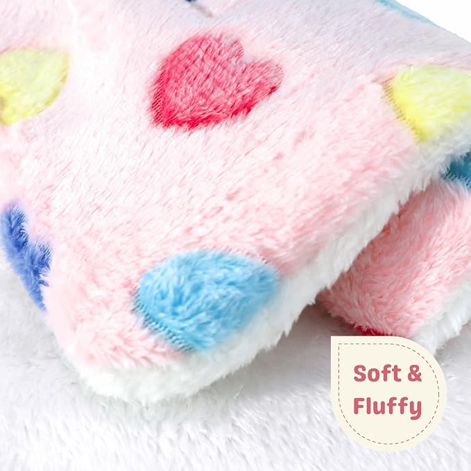 2 Pcs Bunny Bed, Washable Rabbit Bed, Double-Sided Fleece Sleeping Pad for Guinea Pig, Dwarf Rabbit, Chinchilla, Ferret, Hamster, Warm Small Animal Cage Mat, 13x10in, Pink Heart