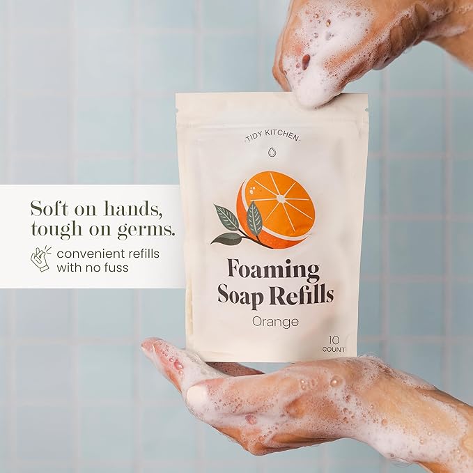 Foaming Hand Soap Refills – Rich, Moisturizing Lather in Orange Scent, Works with Dispensers, 10 count