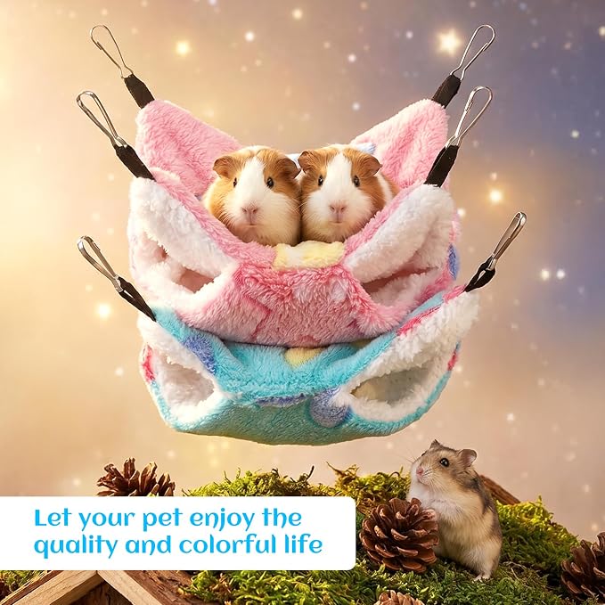 2 Pack 2 Layers Pet Rat Hammock Double Sided Warm Hanging Hammocks | Small Animal Bed Hideout Swing Cage Accessories for Rats Squirrels Sugar Gliders Guinea Pigs Hamsters Ferret Chinchilla