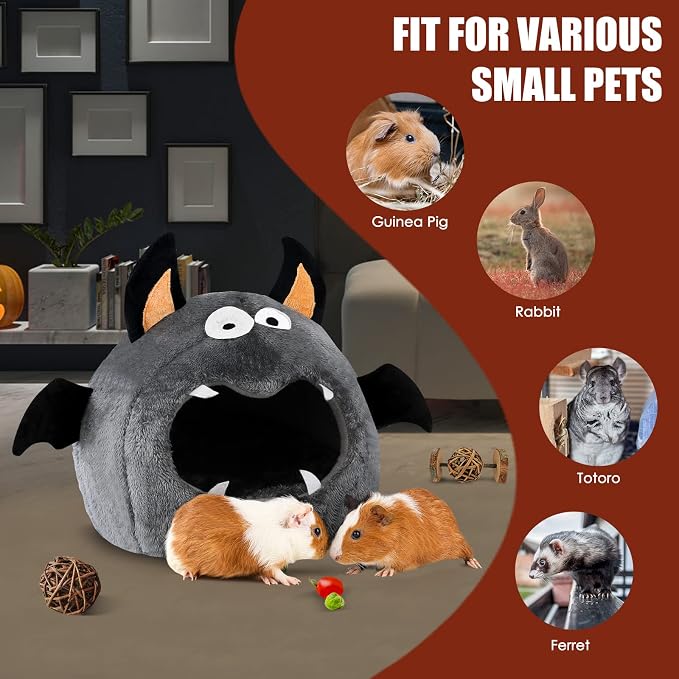 Guinea Pig Hideout - Guinea Pig Bed, Halloween Style Small Pet Hides, Ideal Bed for Small Pets, Bat Shape, Dark Gray