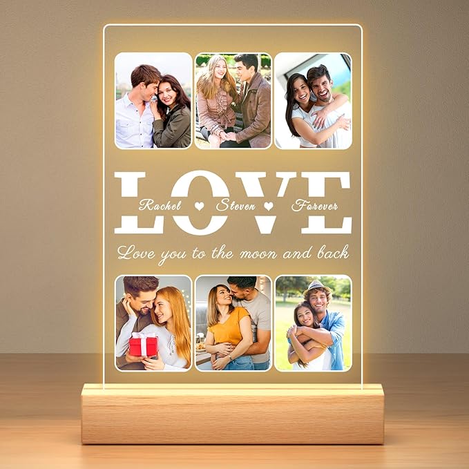 Personalized Picture Frames with Photo, Custom Photo Frame with Night Light, Personalized Photo Gifts, Customized Christmas Anniversary Couples Gifts for Women Men Girlfriend Boyfriend Her Him