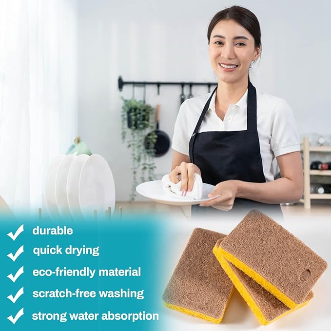 MAQIHAN 10PCS Natural Sponges for Dishes - Biodegradable Sponges Kitchen Eco Friendly Dish Sponge Non-Scratch Sponges for Cleaning Kitchen