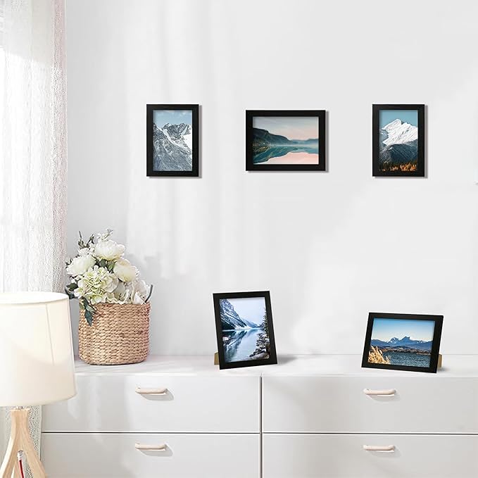 iRahmen 4x6 Picture Frame Set of 4, Black Wooden Frame with High Definition Glass, 4 x 6 Photo Frames for Tabletop Display and Wall Mounting