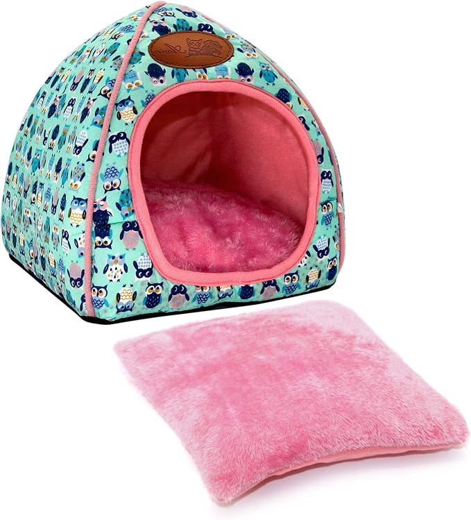 Guinea Pig Bed Hideout, Washable Hamster Cave for Small Animals | Removable Cushion for Cleaning, Warm Fleece Nest, Washable Bed, 10.23 x 10.23 x 11 in, Dwarf Rabbits Hedgehogs