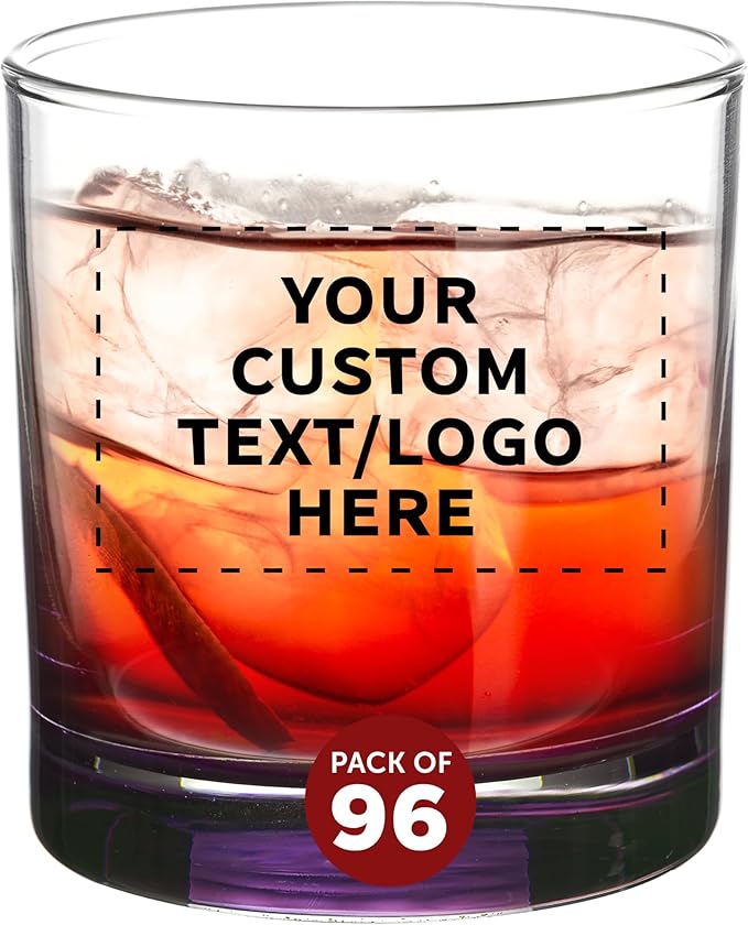 Custom Lexington Rocks Whiskey Glass 10.5 oz, Set of 96, Personalized Bulk Pack - Perfect for Scotch, Bourbon, Whiskey, Cocktail - Purple