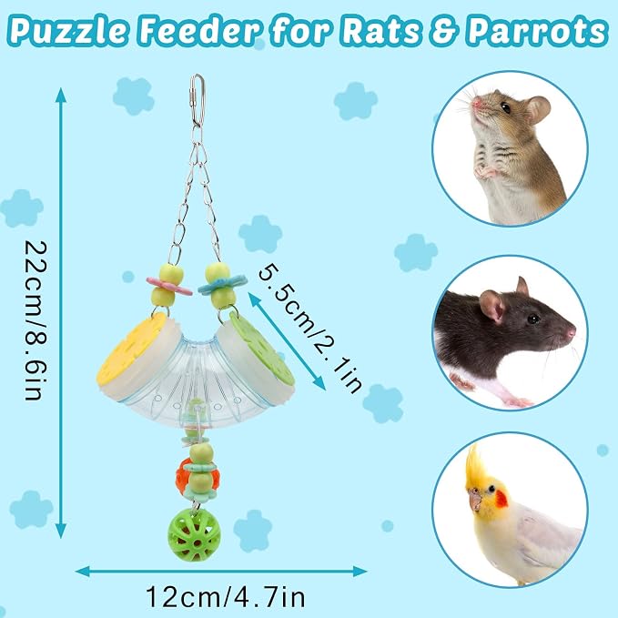 Hypeety Rat Enrichment Toys Cage Accessories Chew Toy for Rat Parrot, Blue | Promotes natural foraging, reduces boredom, with wide opening, hanging slow feeder for treats, easy-clean, puzzle toy, blue
