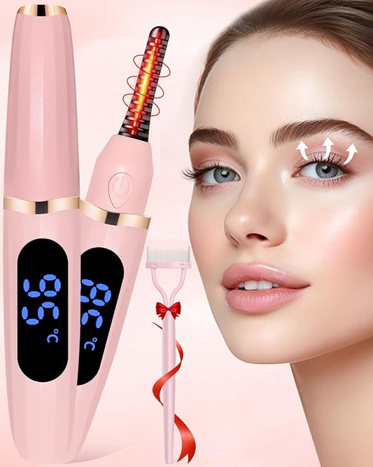 Heated Eyelash Curlers - Eye Lash Curler Heat - Mini Electric Eyelash Curler with LED Display 3 Temp Settings USB Rechargeable Natural Curling 24H Long Lasting for Women Makeup Tools Gifts
