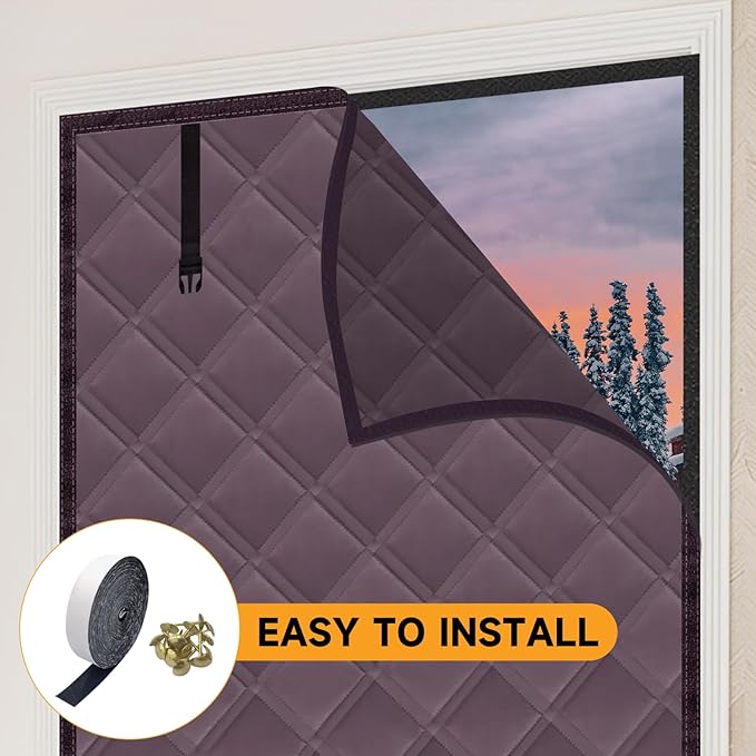 Winter Insulated Window Curtain 47"x63", Oxford Cloth Thermal Insulated Window Cover with Buckles,Heavy Duty Window Insulation Kit Fits Windows up to 46"x62",Brown Red