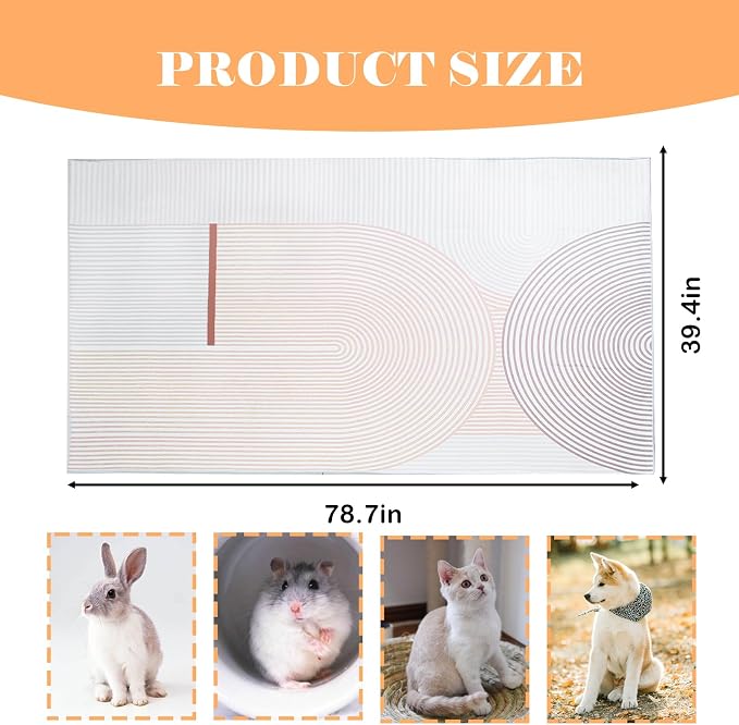 kathson Large Rabbit Cage Liner 78.7”×39.4” Guinea Pig Bedding Bunny Washable Floor Mat Reusable Absorbent Non Slip Pet Pee Pad for Small Animals Cages Hamster Chinchilla Cat Dog