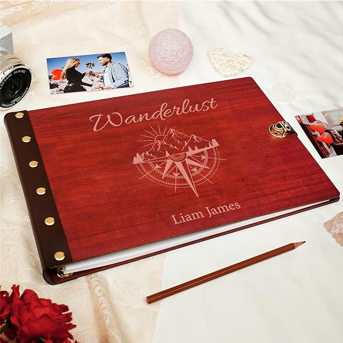 Personalized Travel Photo Album,Wooden Scrapbook Albums, Custom Adventure Photo Album,Memory Book for Couples, Friend, Family, Travel Memories