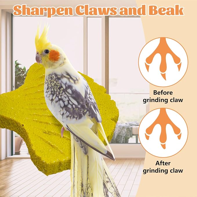 3 Pcs Parrot Perch Resin Bird Beak Grinding Stone Leaf Shape Perch Stand Foot Clawing Trimmer Bird Cage Accessories for Cockatiels Conures Budgies Lovebirds (Yellow)