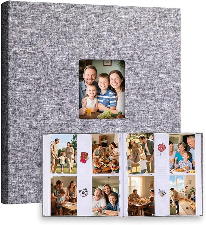 Photo Album 4x6 600 Photos with Writing Space Linen Cover with Front Window Picture Album, 600 Photos 4x6 Photo Album Book for Wedding Kids Travel Family Baby Pictures (Grey)