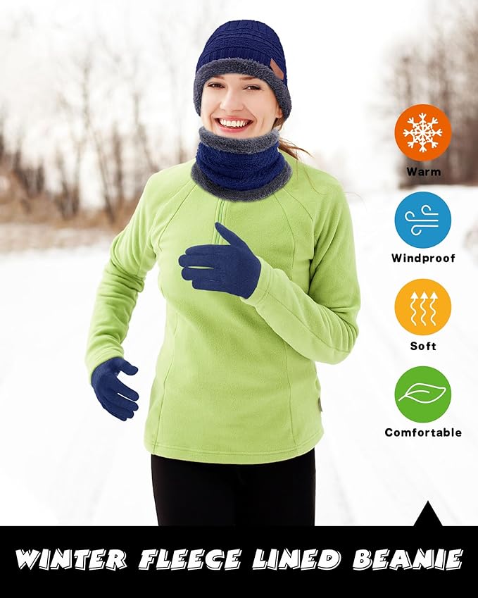 10 Pieces Winter Hat Beanie Scarf Touch Screen Gloves and Sock Set Slouchy Knit Skull Cap Beanies Fleece Lining Neck Warmer