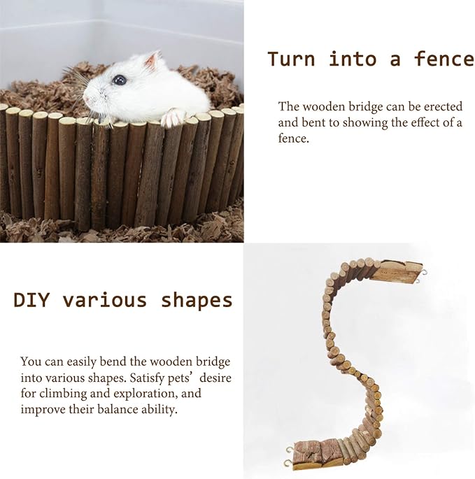 Hamiledyi Hamster Suspension Bridge 21.7 x 2.8 Inch Rat Long Bendy Bridge Wooden Climbing Ladder Cage Accessories for Syrian Hamster Gerbil Mouse Rat