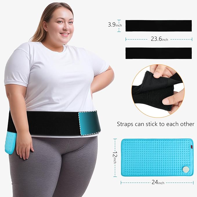 Comfytemp Wearable Heating Pad for Back & Period with 2 Elastic Straps, FSA Eligible 12"×24" Electric Large HSA Heated Pad for Neck Shoulder Leg Knee, Birthday Gifts for Women Men Mom Dad, Washable