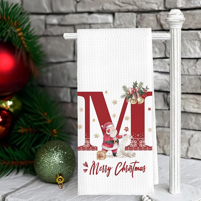 Christmas Initial Letter M Kitchen Towels Personalized Gifts Dish Towels Hand Towels for Kitchen Decorations, Christmas Birthday Gifts for Women, 24x16 Inch