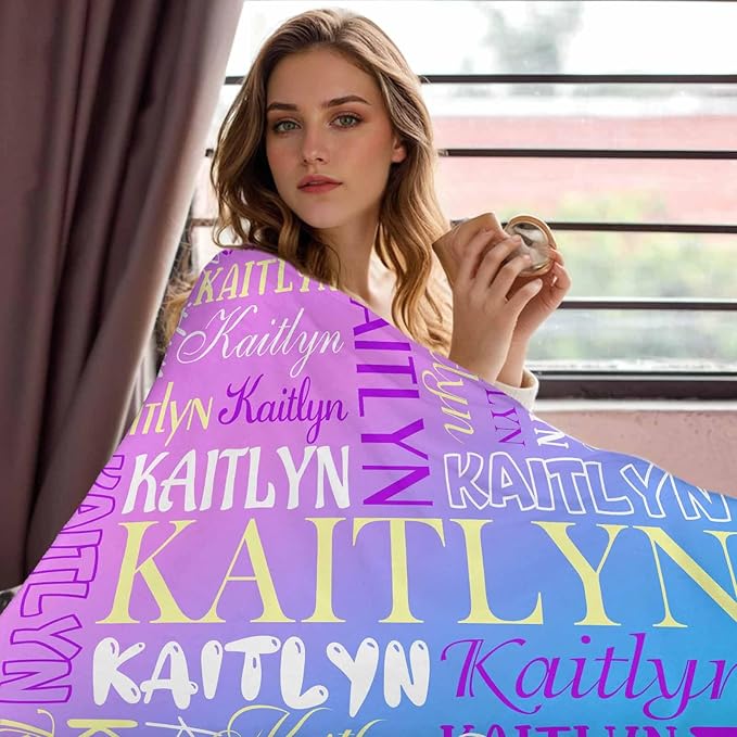 Personalized Blanket for Teen Boys Custom Blanket with Name for Kids Pink Green Gradient Pattern Customized Christmas Birthday Gifts for Kids Teen Adult