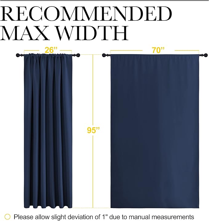 NICETOWN Living Room Curtains, Blackout Draperies, Home Decorations Thermal Insulated Solid Rod Pocket Blackout Drapes for Living Room, Hall (Navy, One Pair, 70 x 95-inch)