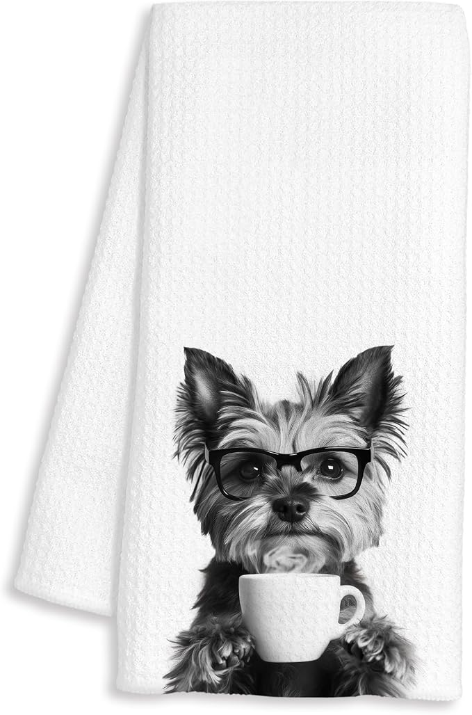 Funny Yorkshire Terrier Coffee Kitchen Towels, Yorkshire Terrier Gifts, Yorkie Gifts for Women Decorative Dish Hand Tea Towels for Kitchen Coffee Bar Decor, 16x24 Inch