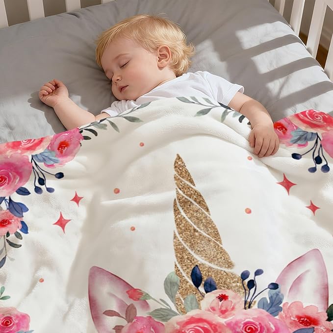 Personalized Unicorn Girls Blanket, Customized Baby Blankets with Name for Girls, Baby Gifts for Newborn Girl, 30"x40"