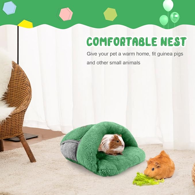 YUEPET Guinea Pig Bed Cuddle Cave, Warm Fleece Hideout, Green | Cozy Guinea Pig House, Portable Guinea Pig Hideout, Soft Coral Fleece, Washable Cushion, Folds Flat