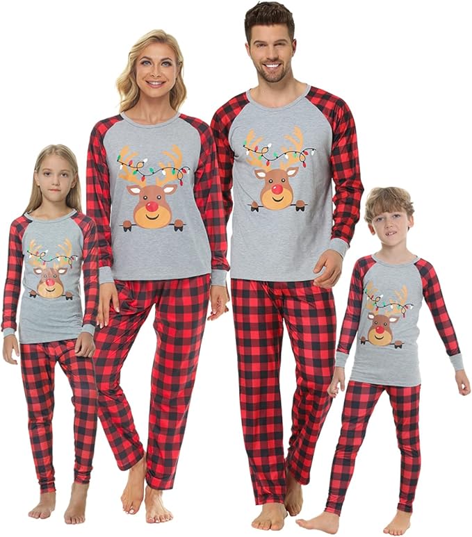 YIJIU Christmas Pajamas Cute Deer Print Long Sleeve Totem PJS Set