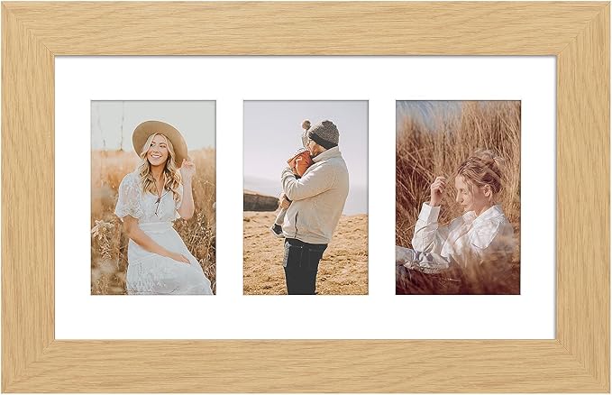 8x14 Picture Frame Display 3 opening 4X6 Picture Frame Collage,Multi Photo Frame with Mat,Plexiglass,Wall Hanging Decor,Natural Wood Grain