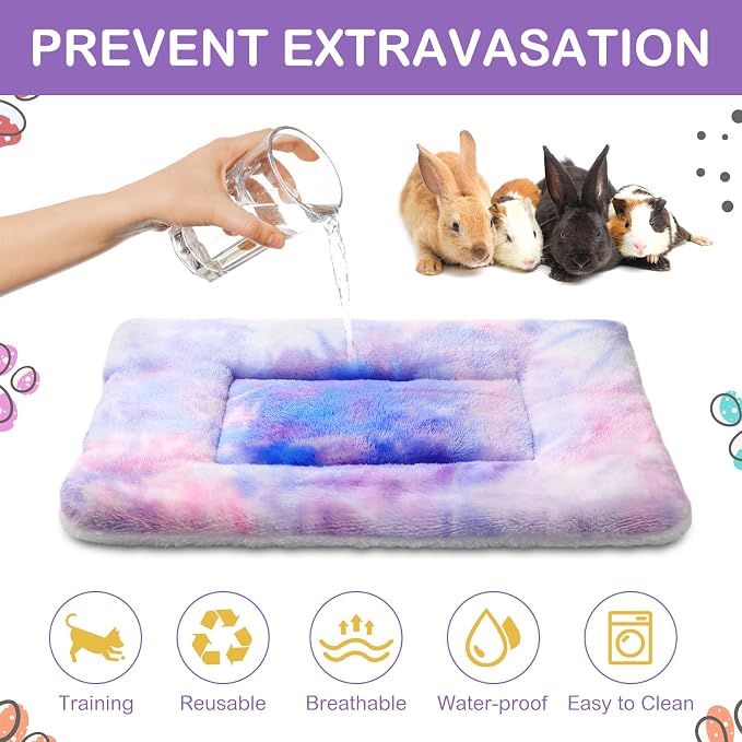 Haull 4 Pcs Waterproof Guinea Pig Bedding Soft Dog Cat Bed Crate Mat Small Animal Plush Cage Liners Rabbit Bunny Kennel Pad Reversible Cozy Pee Thickened Hamster Pad(Tie Dyed,13 x 10 Inch)