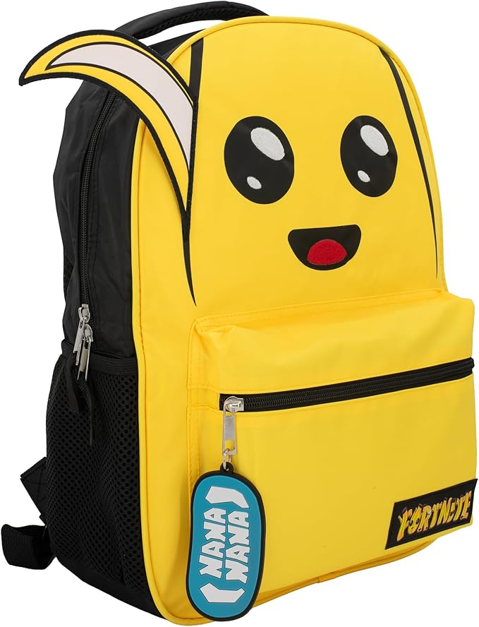 AI ACCESSORY INNOVATIONS Fortnite Peely Backpack for Boys & Girls, 16 Inch Nylon Twill Big Face Schoolbag W/Nana Zipper Pull, Yellow