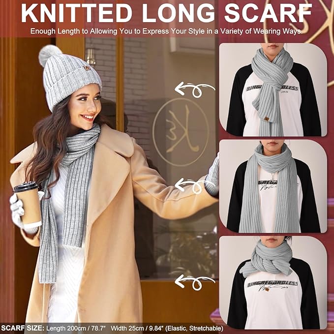 UMIPUBO Winter Beanie Hats Scarf Touch Screen Gloves Fuzzy Socks Ear Muffs 5pcs Set for Women Winter Ski Outing Set
