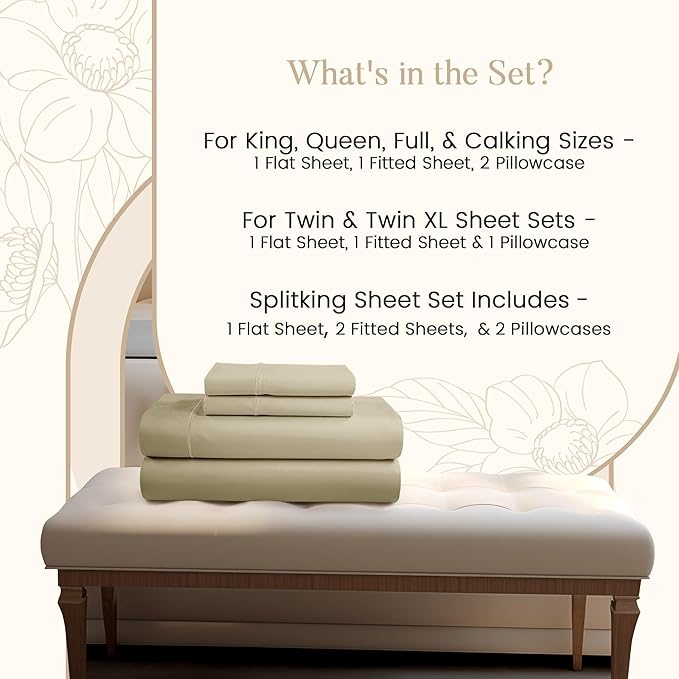 Bed Sheets King Size Sheets Set, 800 Thread Count King Size Bedding Sheets & Pillowcases, Soft & Comfy Thick Cotton 15" Deep Pocket Breathable Bed Sheet, No Pill & Shrink, Machine Washable- Linen