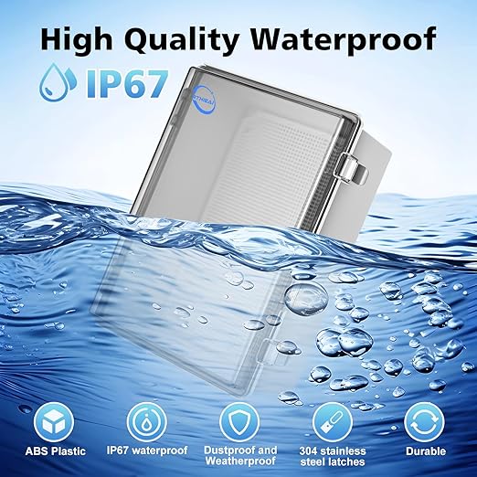 Waterproof Outdoor IP67 Junction Box (13.8"x9.8"x5.9") with Mounting Plate, Hinged Clear Cover and Wall Brackets - Weatherproof ABS Plastic Electrical Enclosure for DIY Projects(350x250x150mm)
