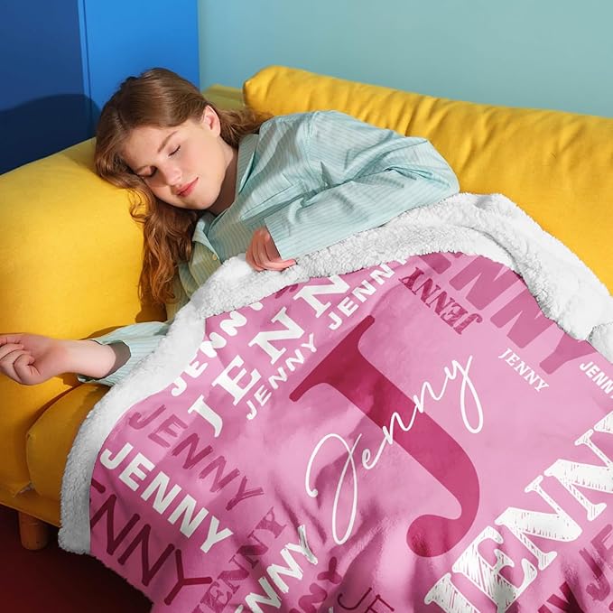 Personalized Blankets for Teen Boys Girls - Printed in USA Custom Blanket with Kid Names Reversible Plush Ultra-Soft Sherpa Fleece Monogrammed Baby Throw Blankets Customized Birthday Gifts for Adults