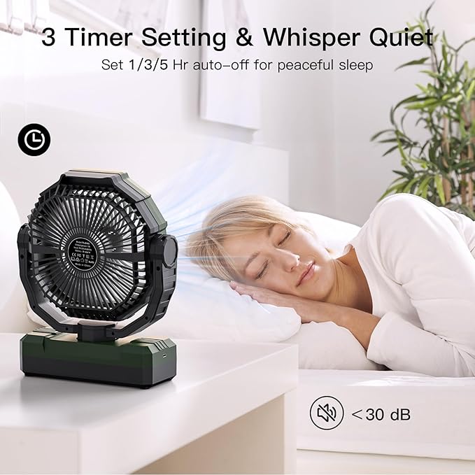 FRIZCOL 3-in-1 Camping Fan - Portable Fans Rechargeable - 24000mAh Detachable Battery Powered Fan with Light & Remote for Indoor, Outdoor, Tent, Travel, Fishing, Jobsite, Gifts for Men Dad Him - Green