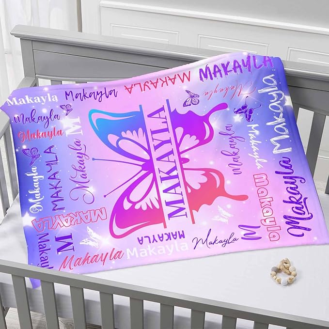 D-Story Ships Next Day, Personalized Baby Blanket Custom Blanket with Name Customized Butterfly Blankets for Kids,Christmas Blankets Gifts for Teen Girls Boys