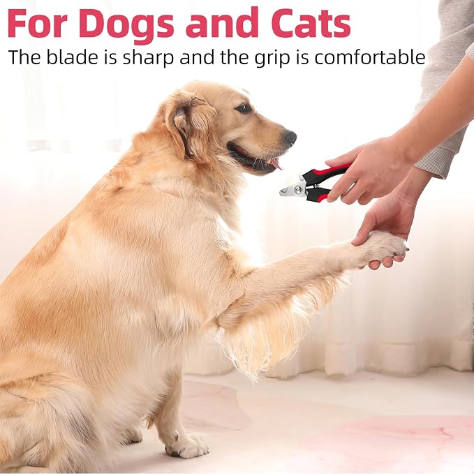 5Pcs Dogs and Cats Grooming Nail Clippers Kit Pet Claws Nail Clipper Trimmers, with Protective Guard Lock to Avoid Over Cutting, Professional Trimmers for Large and Small Cat and Dog (Red and Black)