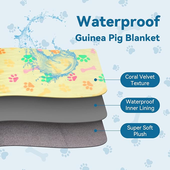 YUEPET 3 Pack Waterproof Guinea Pig Blankets, Fleece Cage Liners, L | Guinea Pig Fleece Cage Liners, Waterproof Backing, Machine Washable, Soft Fleece Surface, 48 x 24 in